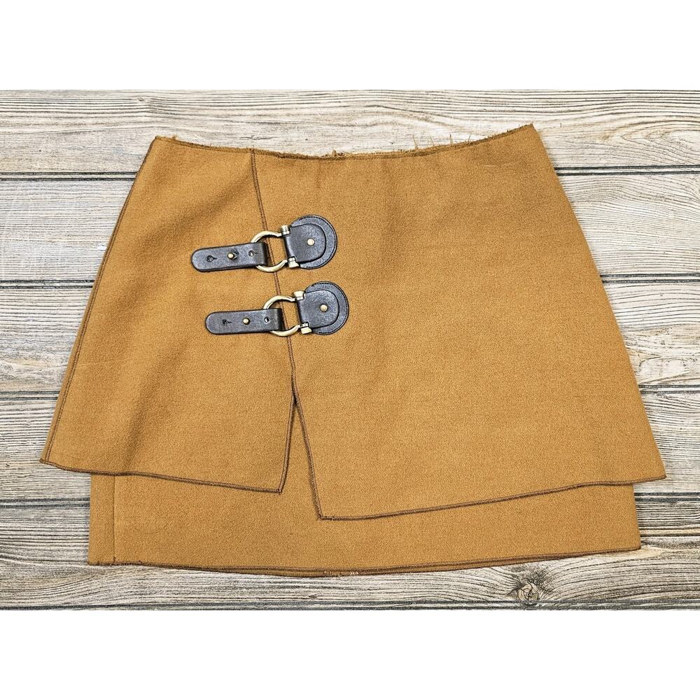 Meadow Rue Women's Zip Closure Leather Trim Buckle Mini Skirt Brown Size 4